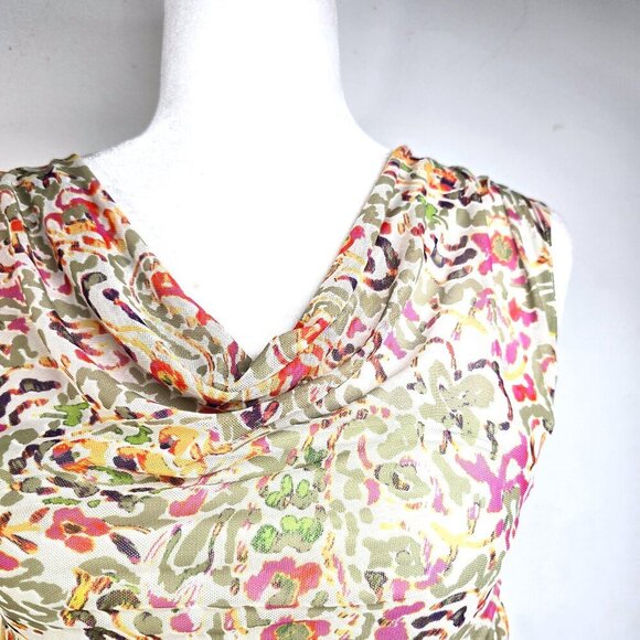 Vintage Y2K Cable and Gauge Cowl Drape Neck Green Brown Mesh Sleeveless Top - Picture 3 of 9